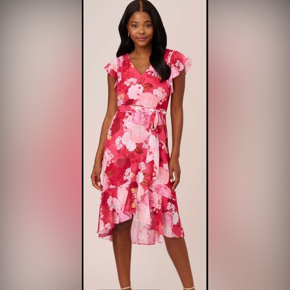 Adrianna Papell Faux Wrap Chiffon Dress-Women size 6
NWT